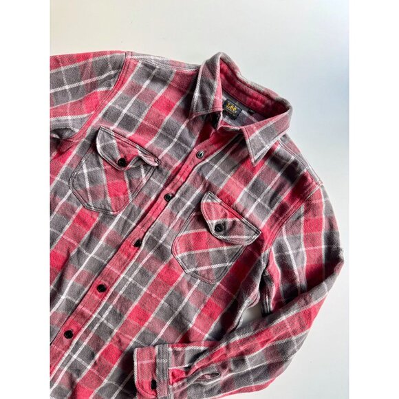 LEE Red Grey Plaid Check Cotton Flannel Button Down Shirt, Size M - Picture 4 of 13